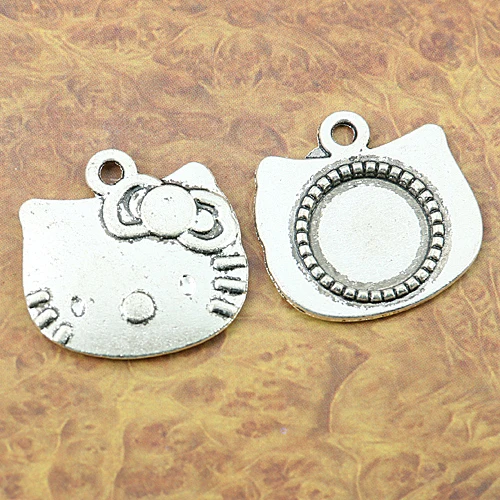 

20pcs tibetan Silver tone cat head design cabochon settings EF1280