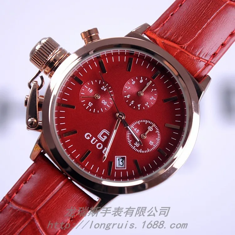 Женские многофункциональные кварцевые часы с ремешком из натуральной кожи