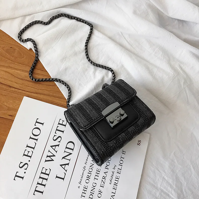 12 CM Black Элегантная женская мини-сумка с клапаном, квадратная сумка, модная новая качественная кожаная женская дизайнерская сумка с замком и цепочкой, сумка-мессенджер - Цвет: 12 CM Black