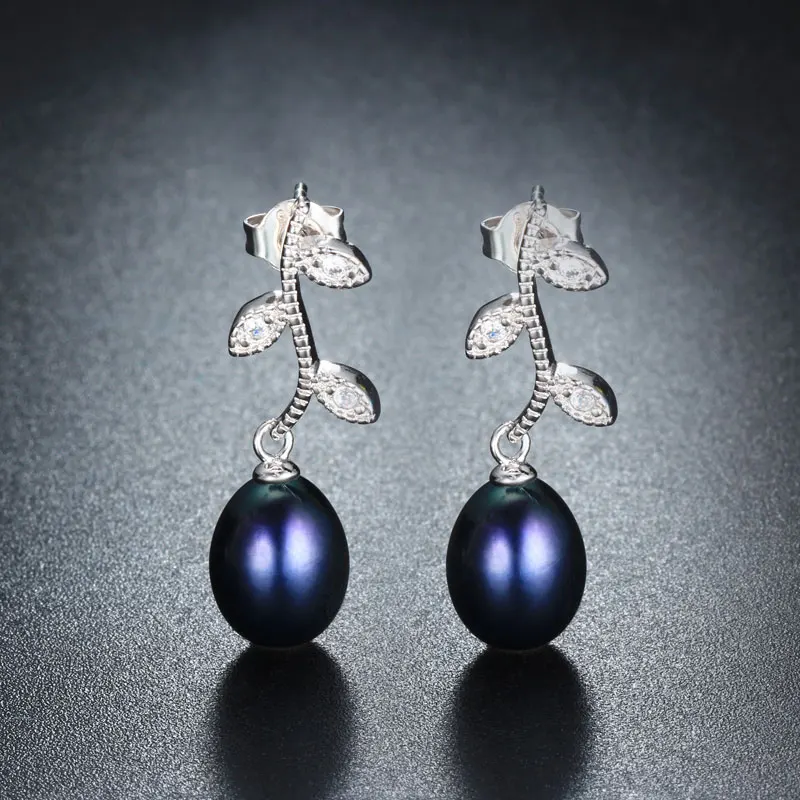 Summer New Arrival Women Pearl Earrings Fine Earring Shinning Zircon Leaf Shape Genuine Freshwater For Gift | Украшения и