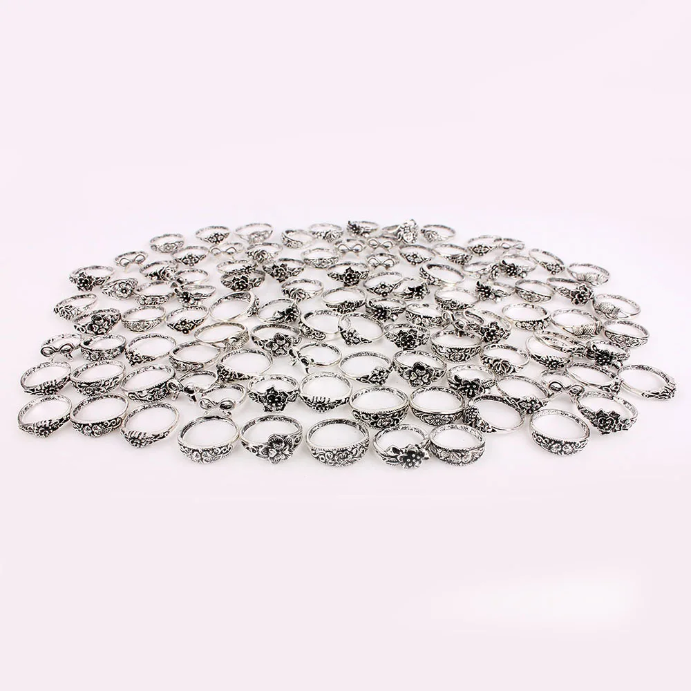 Модные большие мужские кольца 100 шт. в античном стиле серебряного цвета оптом для