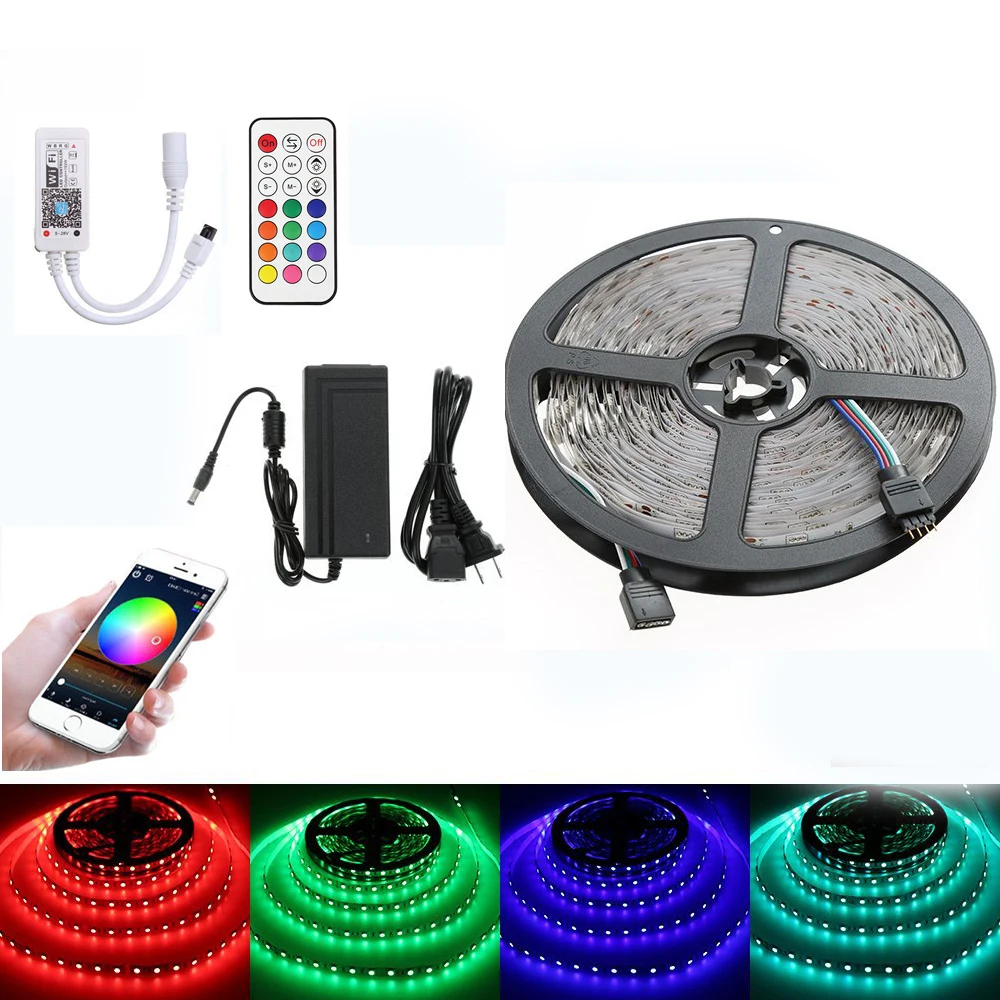 5 м 10 24 В RGB Светодиодная лента 5050 SMD WiFi контроллер Набор 21 ключ RF пульт