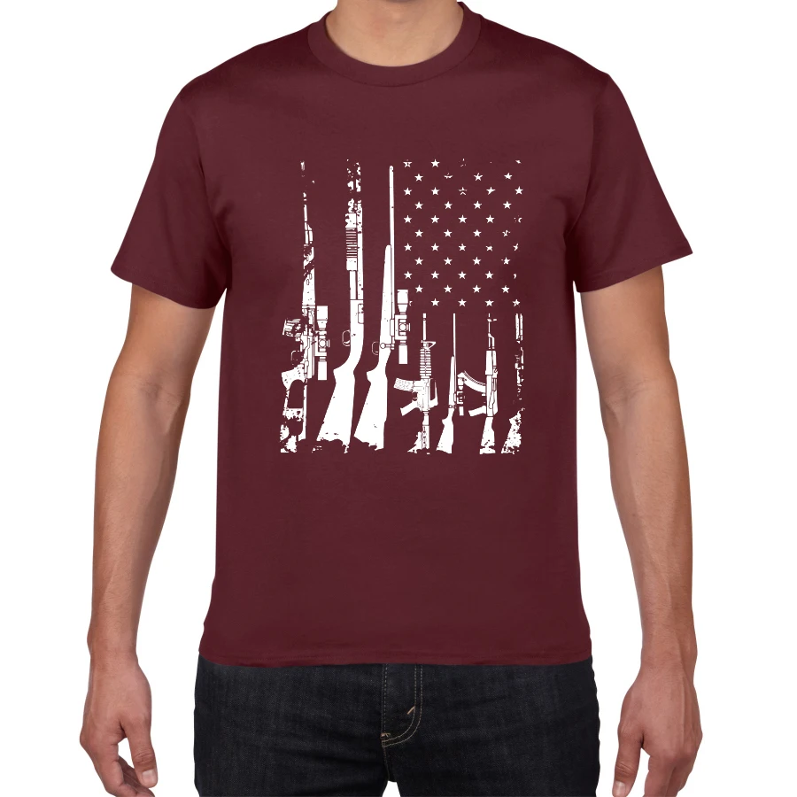 wine red Американский флаг, пулеметы, Мужская футболка, дух ковки, одежда, состаренный Флаг США, пистолет, хлопок, Мужская футболка, большие размеры, футболка для мужчин - Цвет: wine red