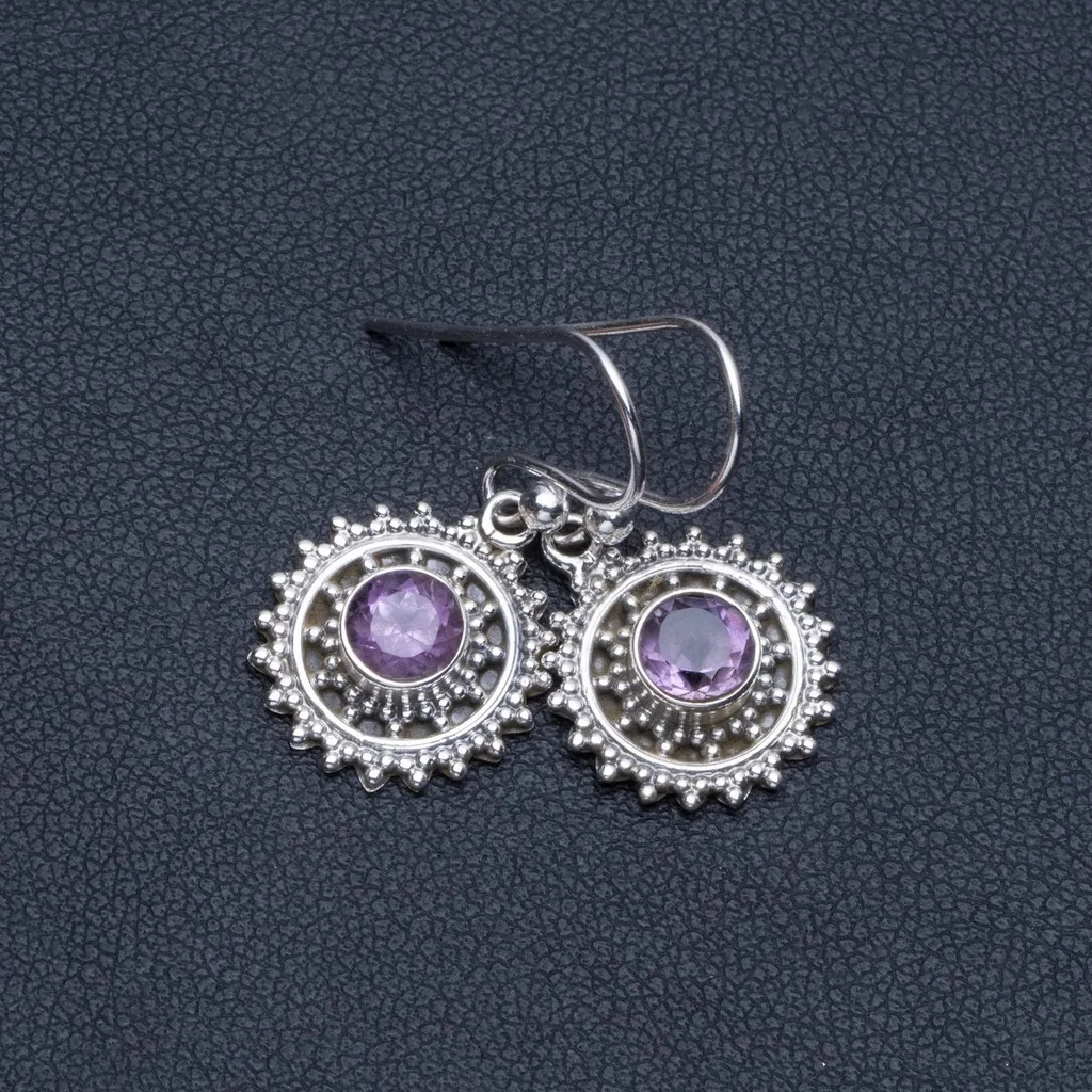 

Natural Amethyst Boho 925 Sterling Silver Drop Earrings 1" R1391