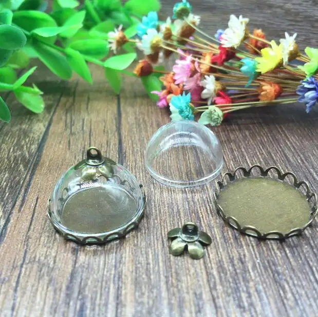 100 компл./лот 20 мм стеклянная крышка бронзовая/серебряная круглая кружевная