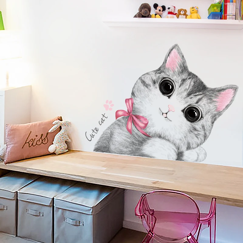 Kawaii стикер на стену с кошкой для детской комнаты детская спальня гостиная дверь