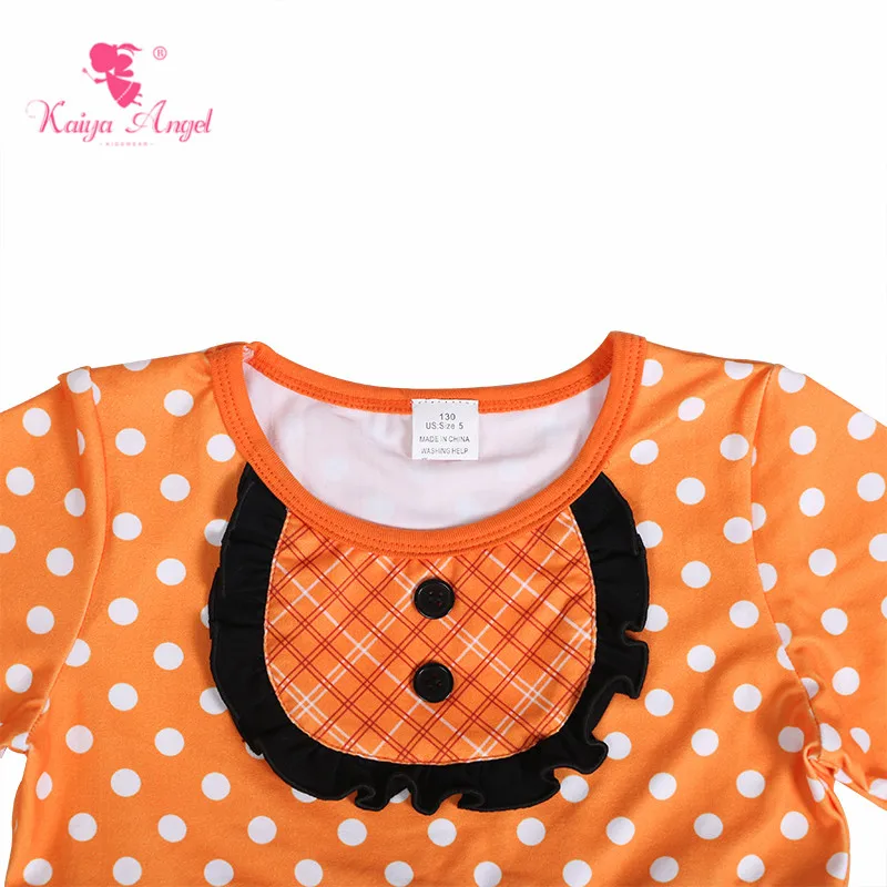 Kaiya Angel Halloween Toddler Girl Ruffles Long-sleeved Kids Princess Dresses Flower Pumpkin Orange Bottom White Dot Clothes | Детская