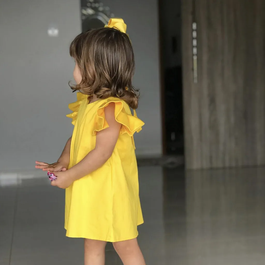 Summer Infant Baby Girls Fly Sleeve Solid Bow Dress Clothes Dresses Straight Knee Length Wine Pink Outfits | Детская одежда и