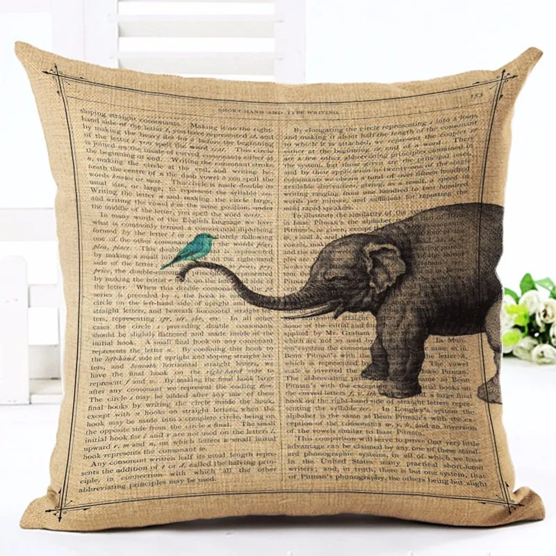 Старинная газета льняная наволочка для подушек Nordico Elephant style Home christmadecoratial 45x45 см