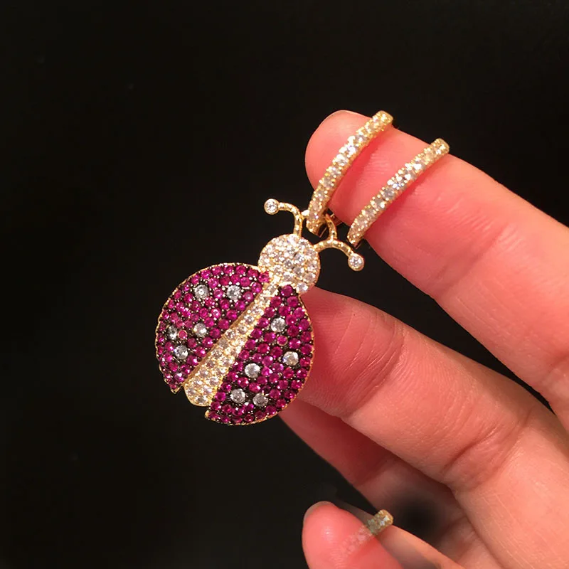 

Cute Purple Crystal Animal Ladybug Crystal Earrings for Women Girl Adorable Insect Asymmetry Monaco Earrings Fashion Jewelry