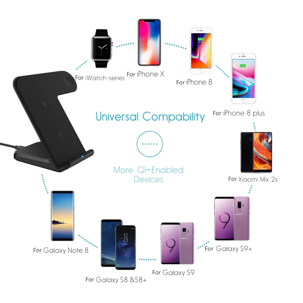 

DCAE For iWatch 5 4 3 2 QI Wireless Charger For iPhone 11 XS Max XR X 8 10W Fast Charging Dock for Apple Watch Sumsang S10 S9 S8