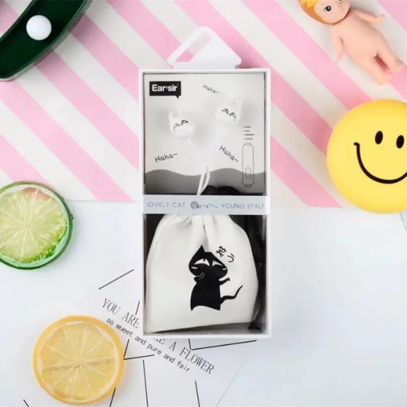 Мультфильм милый забавный кот наушники вкладыши 3 5 мм Универсальные с микрофоном