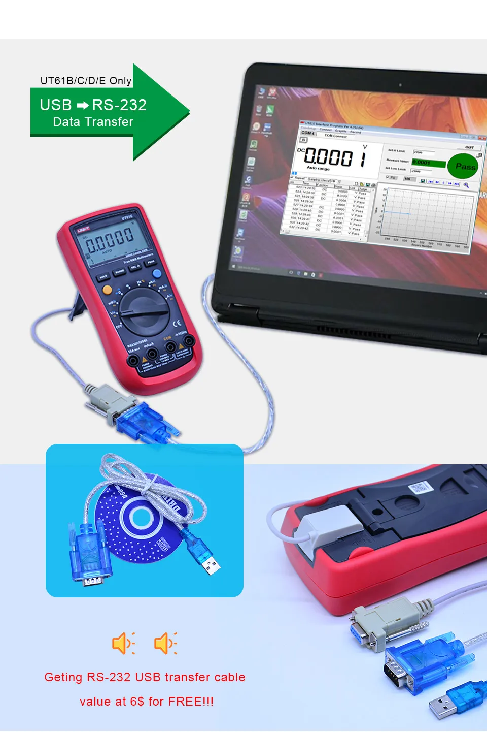 UNI-T UT61A UT61B UT61C UT61E Цифровой мультиметр true RMS RS232 интерфейс мультиметр Авто диапазон с ЖК-подсветкой дисплей