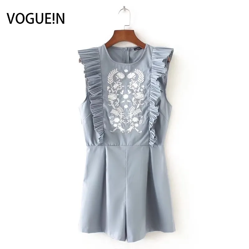 Женский комбинезон VOGUEIN белый без рукавов с цветочной вышивкой и круглым вырезом