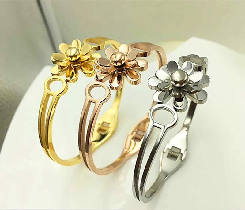 

Better Bangle Stainless Steel Luxury Brand Camellia Flower Spring Bracelet Rose Gold Woman Lady Xmas Gift