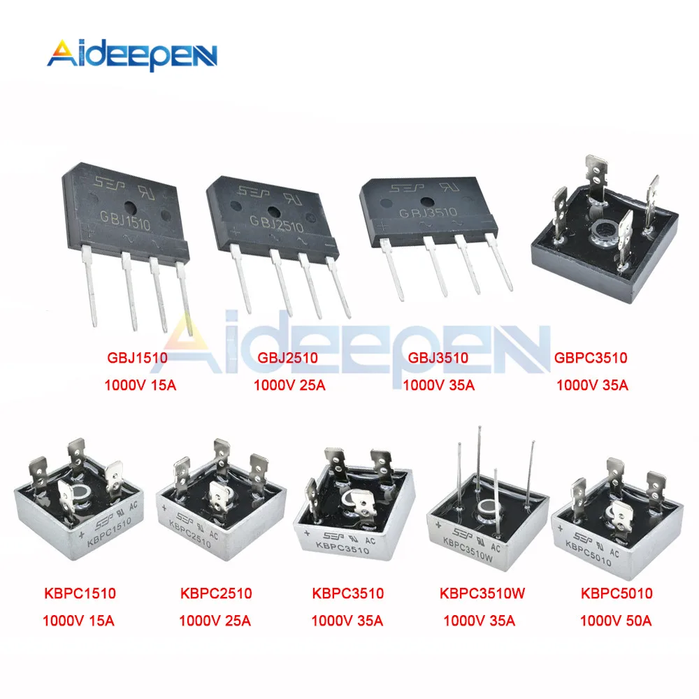 5 шт. 15A 25A 35A 50A 1000 В диодный мост выпрямитель KBPC1510 KBPC2510 KBPC3510 KBPC3510W KBPC5010 GBJ1510 GBJ2510 GBJ3510