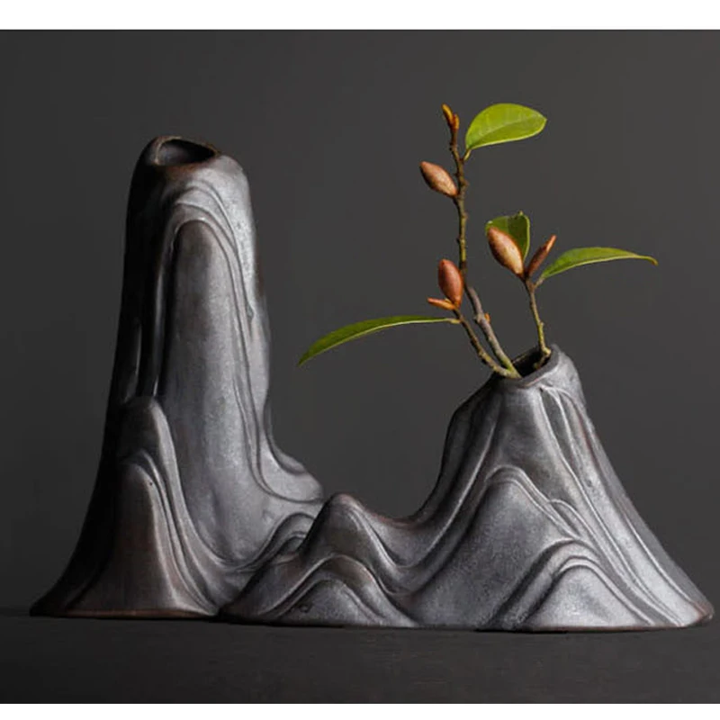 Fashion Classic Black Ceramic Vase Retro Container Simple European Mediterranean Gradient Handmade | Дом и сад