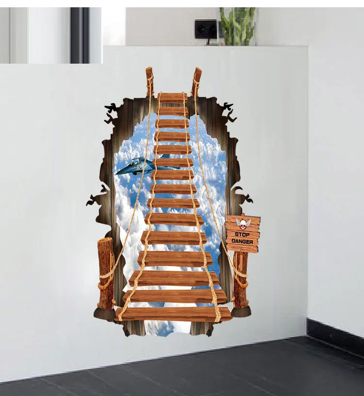 3D Sky Cable Stairs Staircase Wall Sticker Entrance Floor Simulation Stereo Decor Removable Stickers | Дом и сад