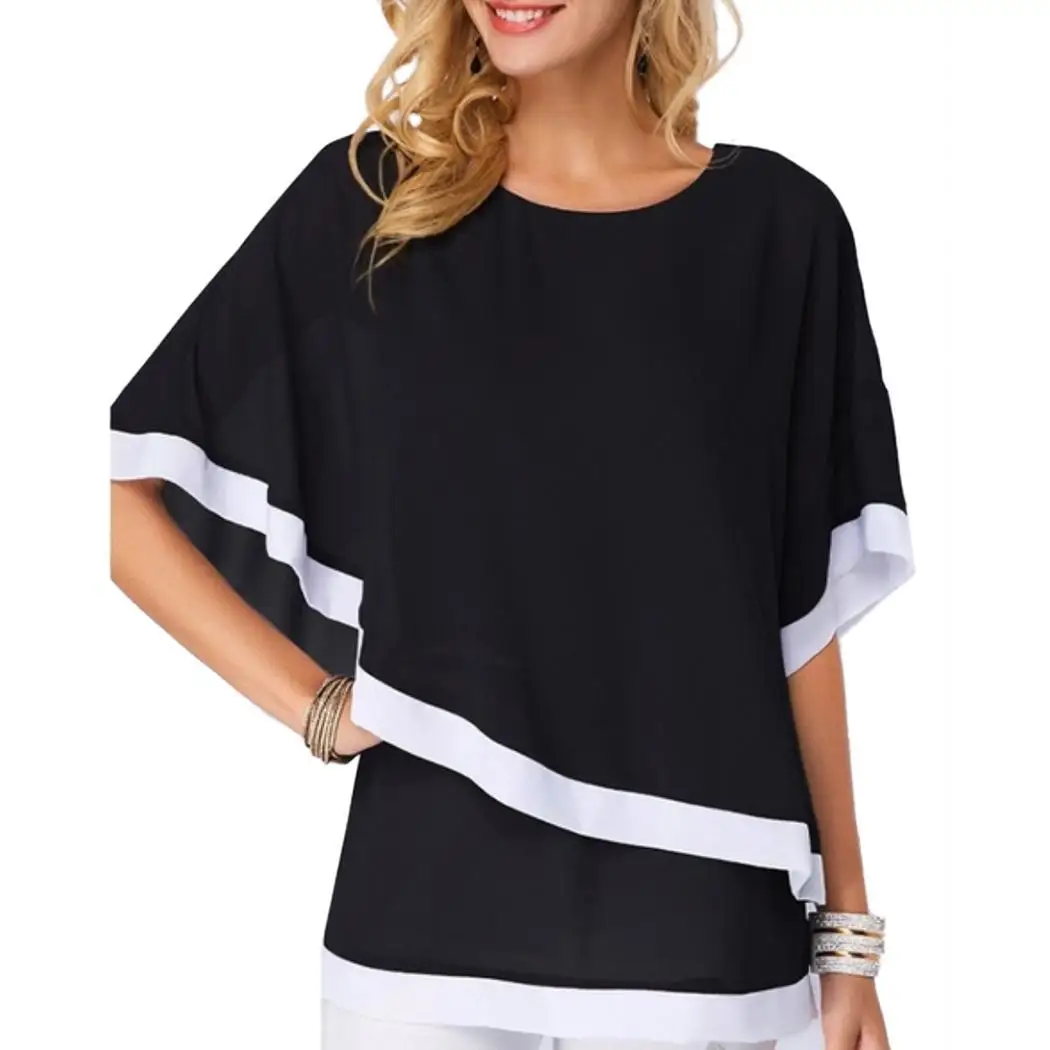 Женская Повседневная рубашка с круглым вырезом и коротким рукавом в стиле