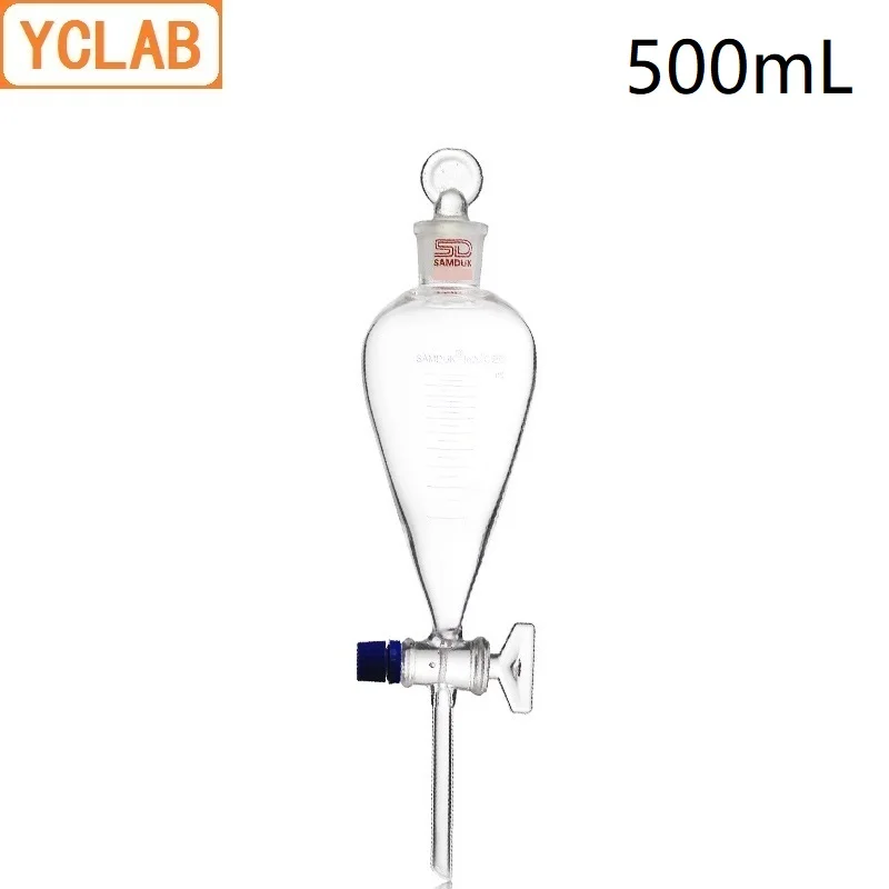 YCLAB 500 мл сепараторная Воронка в форме груши с градиентом Заземление стеклянной