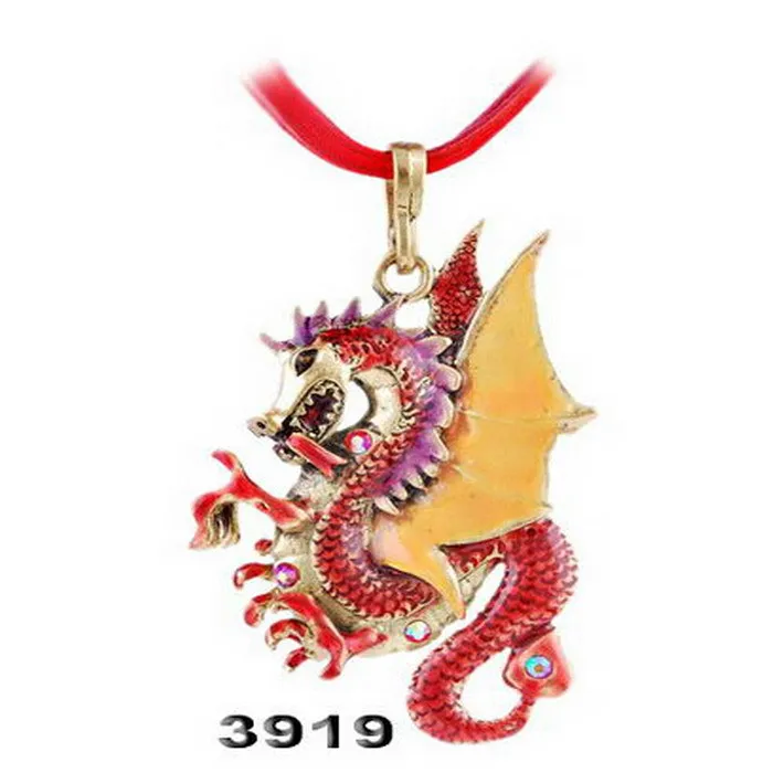 yellow pendant Винтажное бронзовое покрытое эмалью огненный летающий дракон пуловер с лентами цепочка кулон ожерелье для женщин и мужчин ювелирные изделия 4 цвета - Окраска металла: yellow pendant