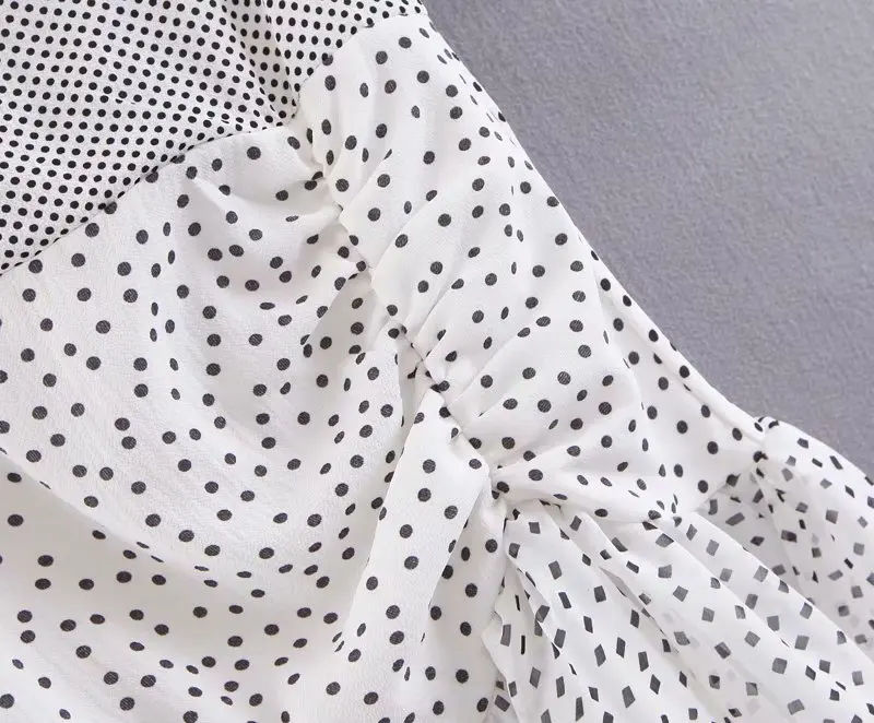 2019 винтажное платье с открытыми плечами пышными рукавами vestido в горошек принтом