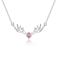 fashion lady silver plated necklace for women jewelry blue charm crystal pink deer pendant necklace accessories female