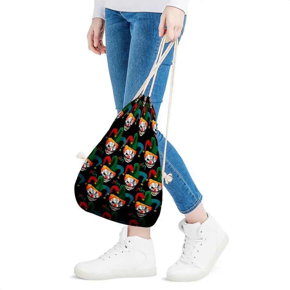 

Nopersonality Funny Clown Pattern Drawstring Backpack for Kids Cute Women Storage Travel Bags Small Student Bookbag Mochila