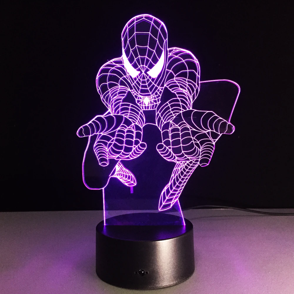 "Человек-паук" 3D Luminaria ночной Светильник лучшие детские вентиляторы подарок с принтом Человека-паука лампы USB 7-Цвет Изменение Настольная Украшение стола Прямая