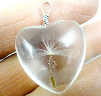 natural stone quartz crystal heart shaped glass dandelion seeds pendant for diy leather necklace jewelry 10pc