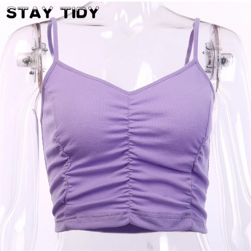 Оставайтесь аккуратными сексуальные спагетти ремень драпированные кроп Топы 2019