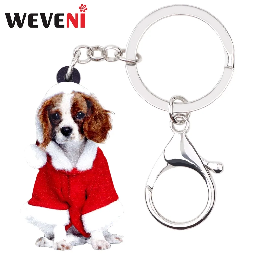 WEVENI акриловые Рождественские костюмы держатель-французский Бульдог Чарльз собака спаниеля ключ цепочки брелок сумка для женщин и девочек автомобильный держатель подвески