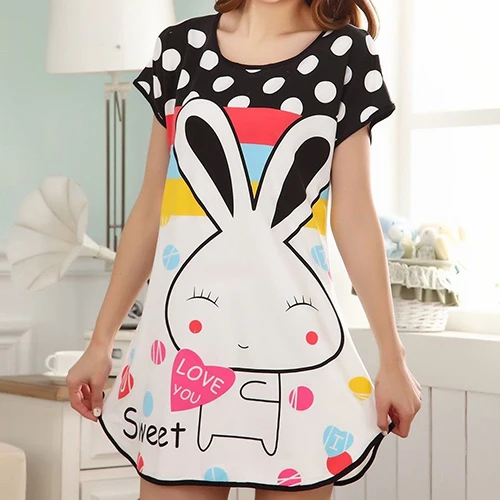 Женская ночная рубашка в горошек с коротким рукавом|cute nightdress|polka dot sleepwearshort sleeve