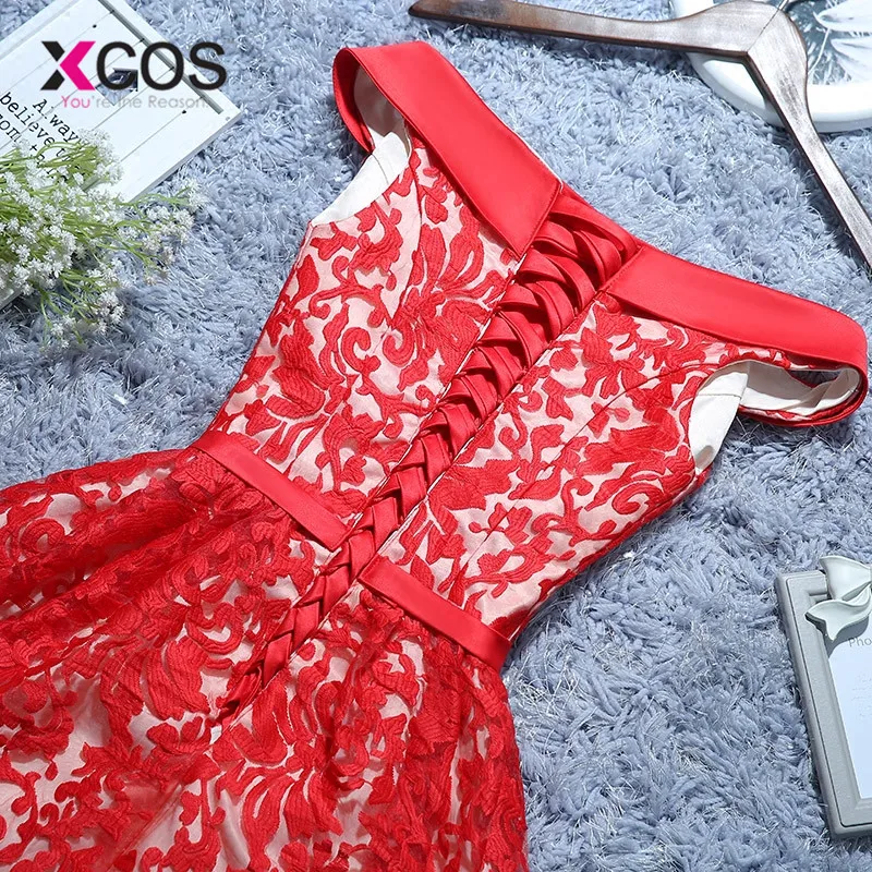 XCOS vestido de noiva simples с открытыми плечами красные платья подружек невесты кружевное