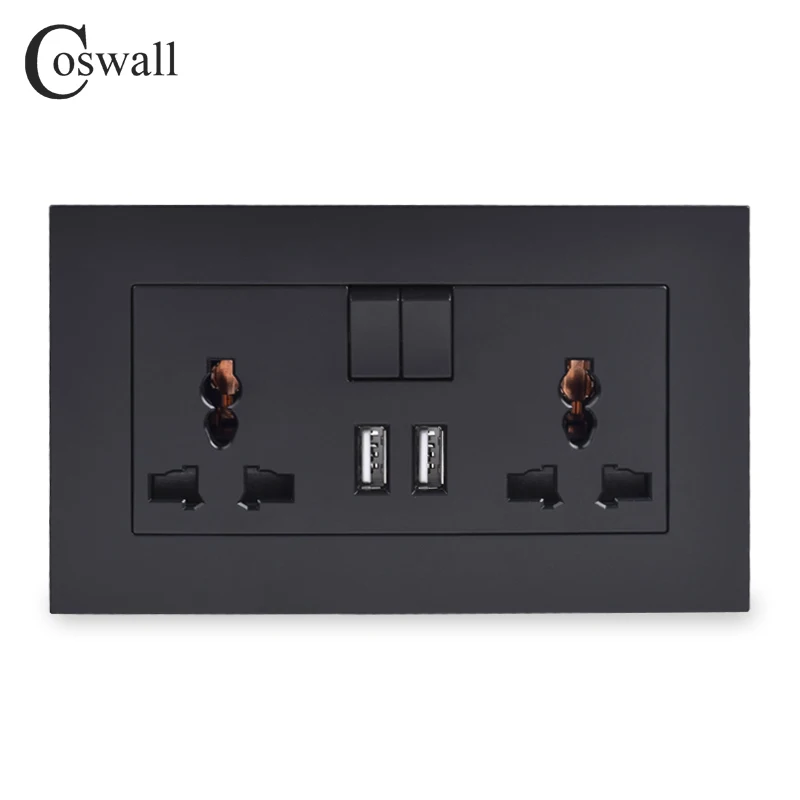 Универсальная переключаемая розетка COSWALL 13 А 2 USB порта для зарядки мобильного