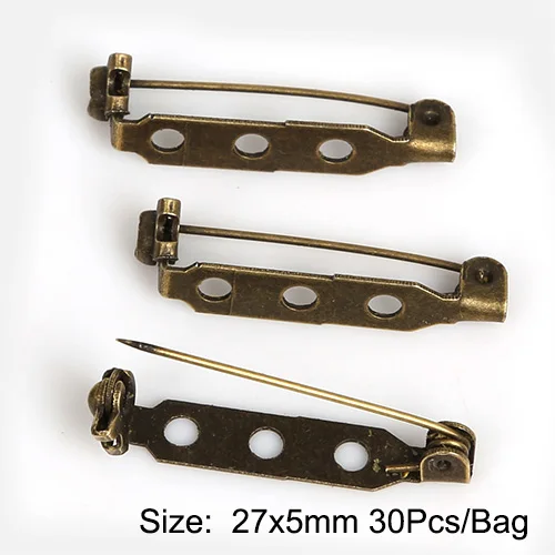 Bronze 27x5mm Новая позолоченная/бронзовая железная Брошь база задняя панель держатель значка безопасный замок брошь булавки DIY Ювелирная фурнитура ювелирные аксессуары - Цвет: Bronze 27x5mm