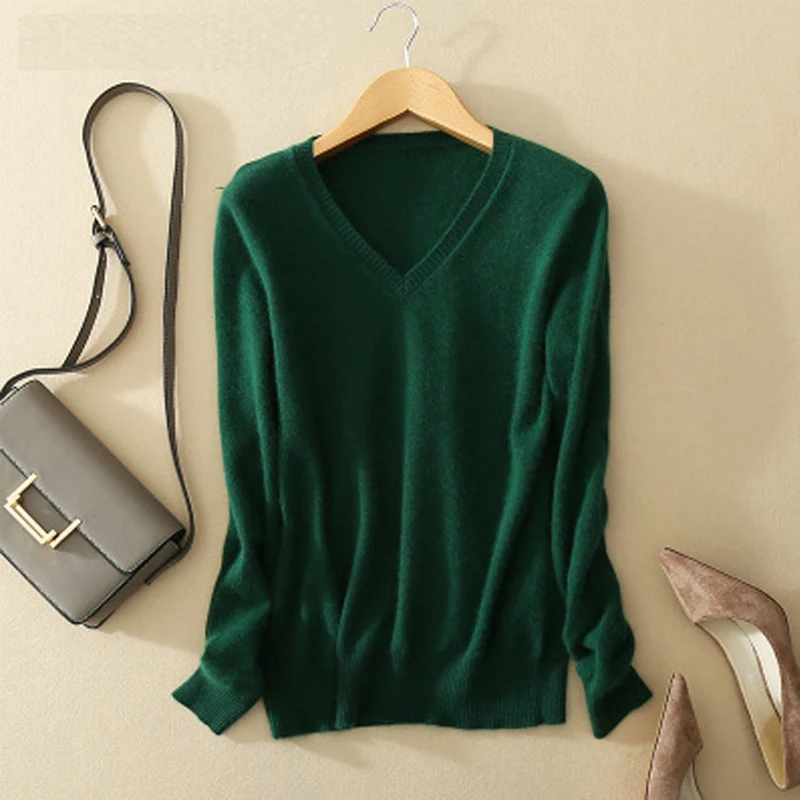 Thoshine Brand Spring Autumn Women Knitted Cashmere Sweaters Solid Color V-Neck Female Thin Pullovers Office Lady Casual Jumpers | Женская