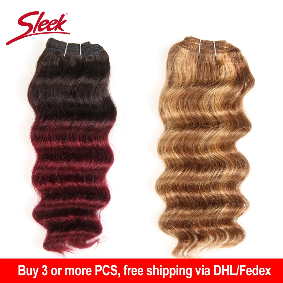 

Sleek Brazilian Deep Wave Human Hair Weave Bundles Deal Nature Hi Deep Hair 1 Piece Only P4-27 T1B-99J Ombre Remy Hair Extension