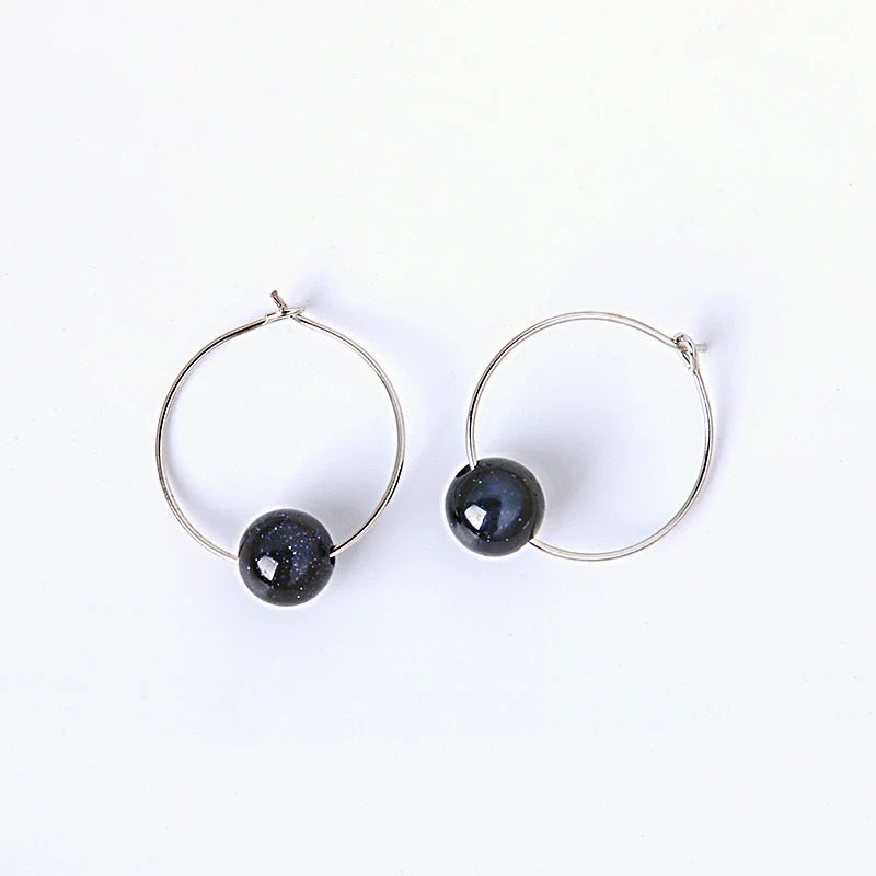 LWONG 14 Colors Natural Stone Hoop Earrings for Women Fashion Beaded 2CM Small Earring Hoops Simple Minimalist Ohrringe | Украшения и