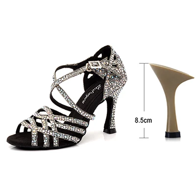 Black 8.5cm Ladingwu Zapatos De Baile Professional/черные женские танцевальные туфли черного цвета в клетку, на высоком каблуке, для сальсы, для латинских танцев, со стразами - Цвет: Black 8.5cm