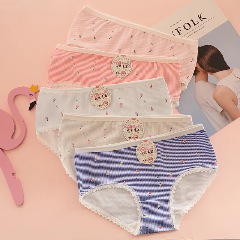 

girls underwear 6pc/bag new cotton striped lovely low waist briefs young girl panties Teenagers Intimates students