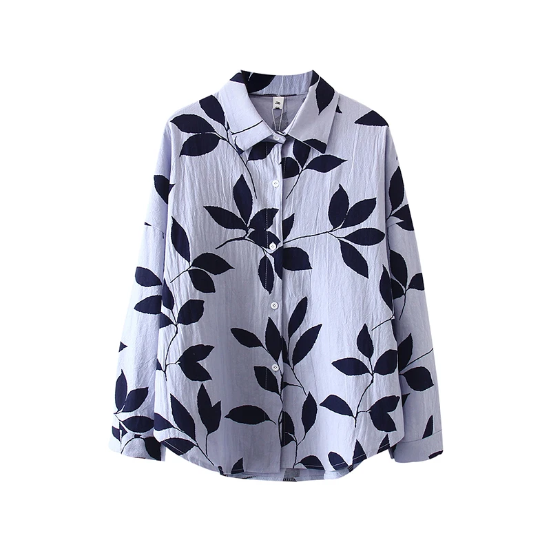 Женская винтажная Повседневная рубашка с принтом листьев свободная однобортная