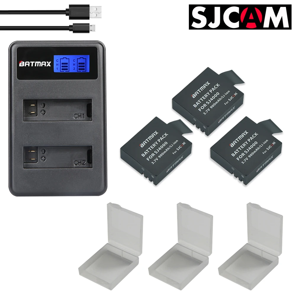 

Аккумулятор SJCAM sj4000 eken H9, 3 шт., аккумулятор для sj5000, sj6000, sj7000, SJ8000, SJ9000 + зарядное устройство с двумя USB и ЖК-дисплеем