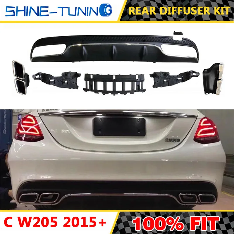 C63 Стиль PP задний диффузор с выхлопная система для класса C W205 C200 C260 4 двери менять на C63 AMG взгляд(не подходит купе