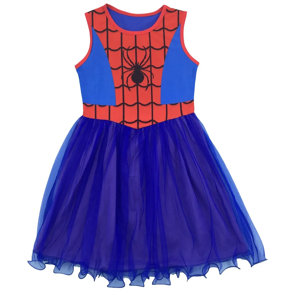Baby Girl Dress Spider Man Cosplay Costume Children Tutu Toddler Kid Princess Halloween Party Clothes Girls Dresses + Mask | Детская