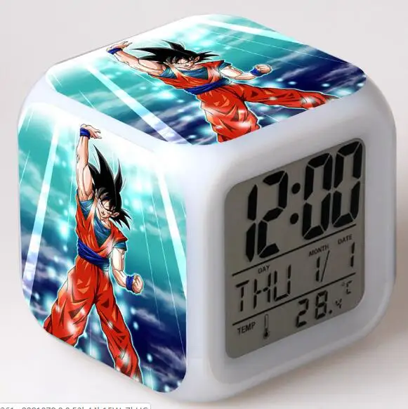 Мультфильм Dragon Ball игрушки Детский будильник светодио дный Цвет изменение цифровые часы регистрации Ночь Wake Up Light светящиеся электронный Reveil