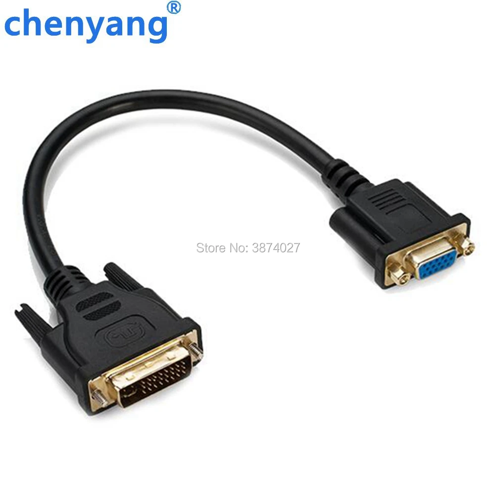 Аналоговый адаптер преобразователь DVI 24 + 5 папа VGA мама для монитора 30 см черный dvi
