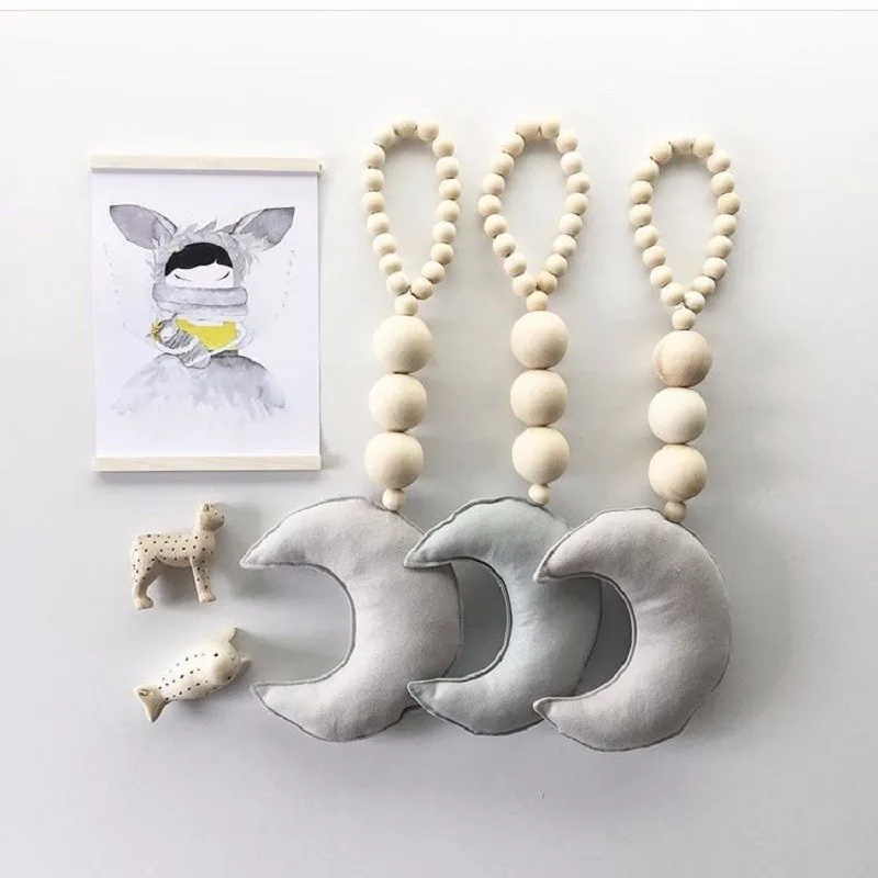 

INS Nordic Style Wooden Beads Ornament Moon Home Kids Room Decoration Baby Bed Decoration Tent Hanging Decor Photography Props