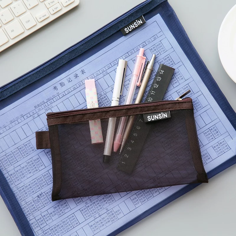 JIANWU A4 A5 B6 MUJI STYLE Simple nylon transparent mesh bag data bag Folder stationery storage bag School Supplies