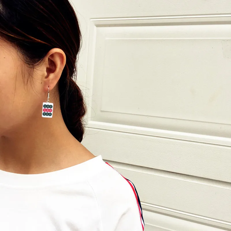 Преувеличенные китайские серьги маджонг для друга акриловые розовые цветные